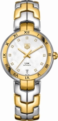 TAG Heuer Watches : WAT2351.BB0957 Self Winding Automatic Movement Polished Stainless Steel With 18k Yellow Gold & Bracelet White Mother Of Pearl Diamond Dial Polished Stainless Steel With 18k Yellow Gold Case & Bracelet Band Women Watch