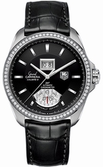 TAG Heuer Watches : WAV5115.FC6225 Automatic C.O.S.C GMT Diamond Set Bezel Black Leather Men Watch