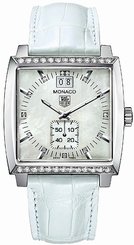 TAG Heuer Watches : WAW1313.FC6247 Quartz Diamond Dial Diamond Bezel White Alligator Strap Women Watch