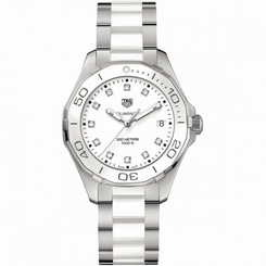 TAG Heuer Watches : WAY131D.BA0914 Quartz Diamond Dial Date Stainless Steel and White Ceramic Women Watch