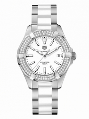 TAG Heuer Watches : WAY131F.BA0914 Quartz Date Diamond Bezel Stainless Steel and White Ceramic Women Watch
