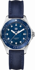 TAG Heuer Watches : WAY131L.FT6091 Quartz Blue Mother of Pearl Diamond Dial Blue Textile Strap Women Watch