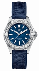 TAG Heuer Watches : WAY131N.FT6091 Quartz Blue Mother of Pearl Dial Diamond Bezel Blue Textile Women Watch