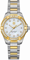 TAG Heuer Watches : WAY1353.BD0917 Quartz Mother of Pearl Diamond Dial Diamond Bezel 18k Yellow Gold and Stainless Steel Women Watch