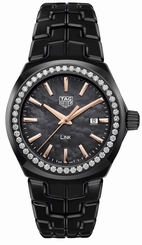 TAG Heuer Watches : WBC1390.BH0744 Quartz Black Mother of Pearl Dial Diamond Bezel Black Ceramic Women Watch