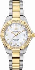 TAG Heuer Watches : WBD1323.BB0320 Quartz Mother of Pearl Diamond Dial Diamond Bezel Stainless Steel and 18k Yellow Gold Bracelet Women Watch