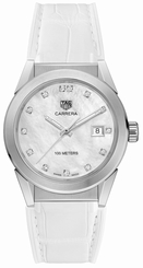 TAG Heuer Watches : WBG1312.FC6412 Quartz Mother of Pearl Diamond Hour Markers Dial White Leather Women Watch