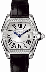 Cartier Watches : WE500260 Swiss Calibre 157 Quartz Solid 18k White Gold, Polished Silver Roman Numeral With Blued Steel Hands Dial Black With An Additional Maroon Leather Band Women Watch