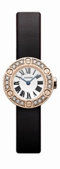 Cartier Watches : WE800631 Battery Operated Quartz Calibre 060 Round Decorative 18k Rose Gold Silver With Roman Numeral Hour Markers And Blue Sword Shaped Hands Dial Toile Bross?e Or ?brushed Canvas? Band Women Watch