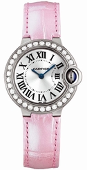 Cartier Watches : WE900351 Battery Operated Quartz 18k White Gold Silver Dial With Sword Shaped Blue Hands Dial Pink Crocodile Leather Band Women Watch