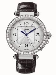 Cartier Watches : WJ120251 Caliber 8000 MC Automatic 18k Polished White Gold Silver Opaline Dial With Inner Guilloche Square Dial Black Crocodile Leather Band Men Watch