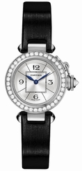 Cartier Watches : WJ124027 Quartz 18kt White Gold Silver Dial Satin Black Band Women Watch