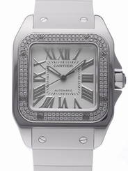 Cartier Watches : WM50460M Self Winding Automatic Solid 18k Polished White Gold Silver Opaline With Roman Numeral Hour Markers Dial White Rubber Band Women Watch