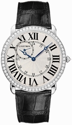 Cartier Watches : WR007002 Manual Winding Calibre 9754 18kpolished White Gold Set With Diamonds Silver Dial With Blue Apple Shaped Hands, Small Seconds At 11 Dial Black Crocodile Leather Band Men Watch