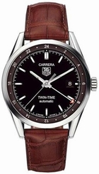 TAG Heuer Watches : WV2115.FC6181 Automatic Twin Time Date Brown Leather Men Watch