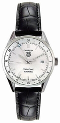 TAG Heuer Watches : WV2116.FC6180 Automatic Twin-Time Date Black Leather Men Watch