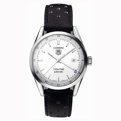 TAG Heuer Watches : WV2116.FC6182 Automatic Twin-Time Date Black Leather Men Watch