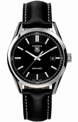 TAG Heuer Watches : WV211B.FC6202 Automatic Black Dial Date Black Leather Men Watch
