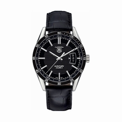 TAG Heuer Watches : WV211M.FC6180 Automatic Calibre 5 Black Dial Stainless Steel Case With Black Leather Strap Men Watch