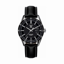 TAG Heuer Watches : WV211M.FC6202 Automatic Calibre 5 Black Dial Stainless Steel Case With Black Leather Strap Men Watch
