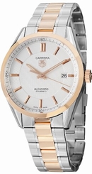 TAG Heuer Watches : WV215E.BD0735 Automatic Calibre 5 White Dial Date Stainless Steel and Rose Gold Men Watch