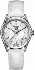 TAG Heuer Watches : WV2212.FC6264 Automatic Mother of Pearl Dial Diamond Bezel White Leather Women Watch