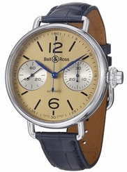 Fake AAA Bell & Ross Watches : WW1-Chronograph-Monopoussoir Automatic Ivory Dial Brown Calfskin Leather Band Men Watch Watch