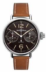 Bell & Ross Watches : WW1-Chronograph-Monopoussoir-Heritage Mechanical automatic movement Brown Dial Brown Calfskin Leather Band Men Watch