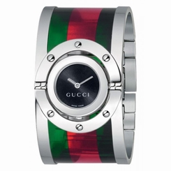 Gucci Watches : YA112417 Quartz Black Rotating Dial Red and Green Acetate Bracelet Large Women Watch