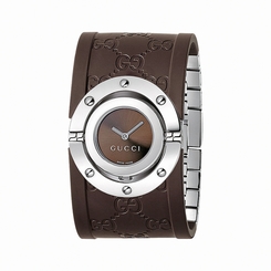 Gucci Watches : YA112421 Quartz Steel Brown Rotating Dial Brown Rubber Band Women Watch