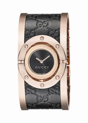 Gucci Watches : YA112438 Black Dial Rose Gold Band Women Watch