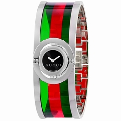 Gucci Watches : YA112517 Quartz Black Rotating Dial Red and Green Acetate Bracelet Women Watch