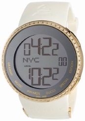 Gucci Watches : YA114218 Quartz Digital Diamond Bezel White Rubber Grammy Special Edition Men Watch