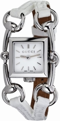 Gucci Watches : YA116504 Quartz Steel White Mother Of Pearl Dial Crocodile White Leather Band Women Watch