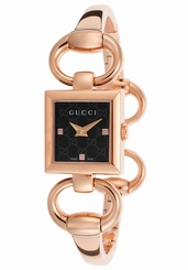 Gucci Watches : YA120521 Quartz Black Dial Rose Gold Tone Stainless Steel Women Watch