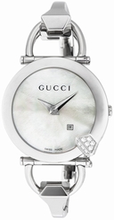 Gucci Watches : YA122505 Quartz Steel White Mother Of Pearl Guilloche Dial Steel Band Men Watch