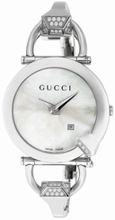 Gucci Watches : YA122506 Quartz Steel White Mother Of Pearl Guilloche Dial Steel Band Men Watch