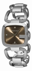 Gucci Watches : YA125401 Quartz Brown Diamond Dial Stainless Steel Women Watch