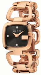 Gucci Watches : YA125512 Quartz Black Dial Pink Gold Stainless Steel Women Watch