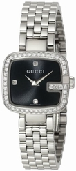 Gucci Watches : YA125520 Q Black Dial Diamond Bezel Stainless Steel Women Watch
