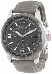 Gucci Watches : YA126242 Quartz Chronograph Date Gray Leather Men Watch
