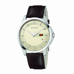 Gucci Watches : YA126303 Quartz Analog Dial Date Black Leather Men Watch