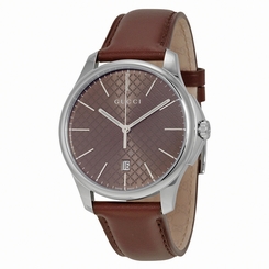 Gucci Watches : YA126318 Quartz Analog Date Brown Leather Men Watch