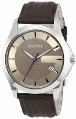 Gucci Watches : YA126403 Quartz Analog Date Brown Leather Men Watch