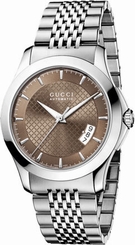 Gucci Watches : YA126412 Quartz Brown Dial Date Stainless Steel Men Watch