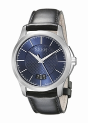 Gucci Watches : YA126443 Automatic Blue Dial Date Black Leather Men Watch