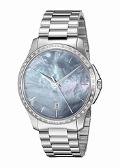 Fake AAA Gucci Watches : YA126458 Mother Of Pearl Dial Stainless Steel Band Women Watch Watch