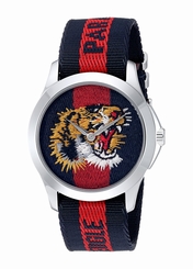 Gucci Watches : YA126495 Quartz Analog Blue And Red Nylon Unisex Watch