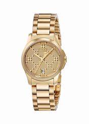 Gucci Watches : YA126553 Gold Dial Gold Tone Band Women Watch