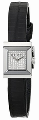 Gucci Watches : YA128509 Quartz Diamond Pave Dial Black Leather Women Watch
